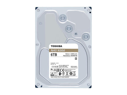 Toshiba N300 6TB NAS Internal Hard Drive 7200 RPM SATA 6Gb/s 128MB Cache 3.5inch - HDWN160XZSTA (RETAIL PACKAGE)