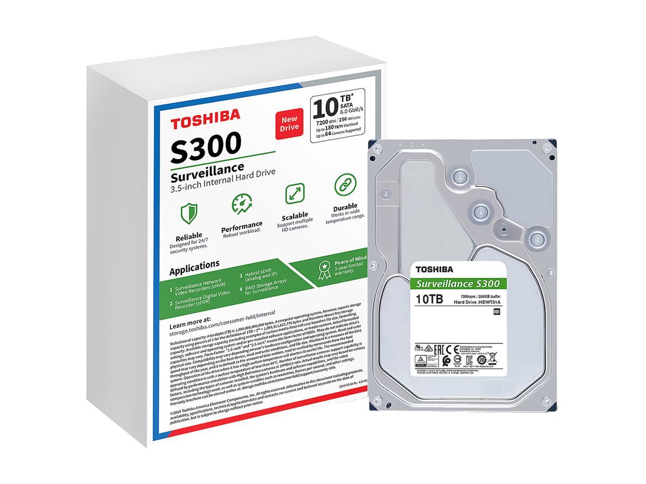 TOSHIBA S300 HDWT31AUZSVAR 10TB 7200 RPM 256MB Cache SATA 6.0Gb/s 3.5" Internal Hard Drive - WHITE BOX