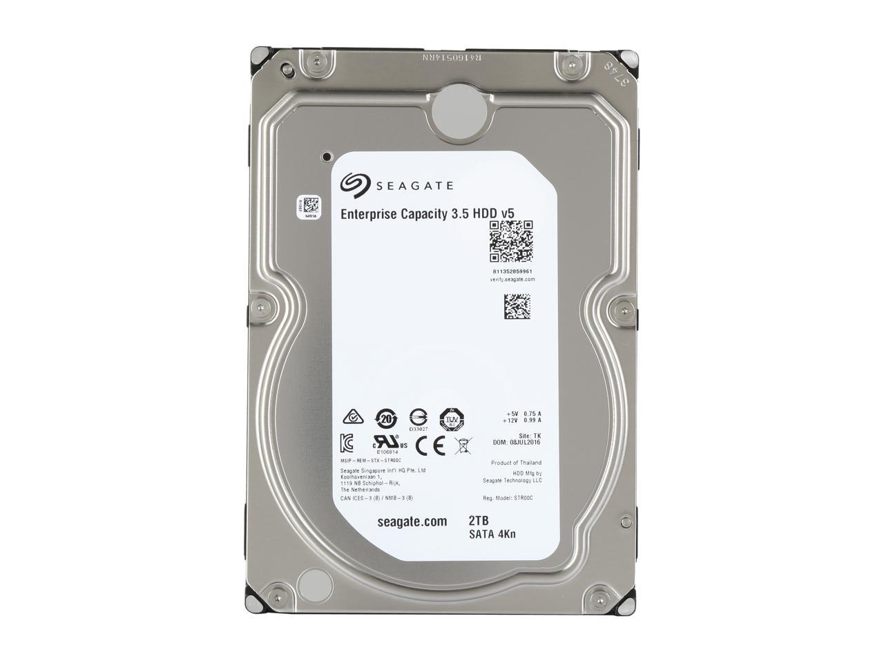 Seagate Enterprise Capacity 3.5'' HDD 2TB 7200 RPM 4Kn SATA 6Gb/s 128MB Cache Internal Hard Drive ST2000NM0105