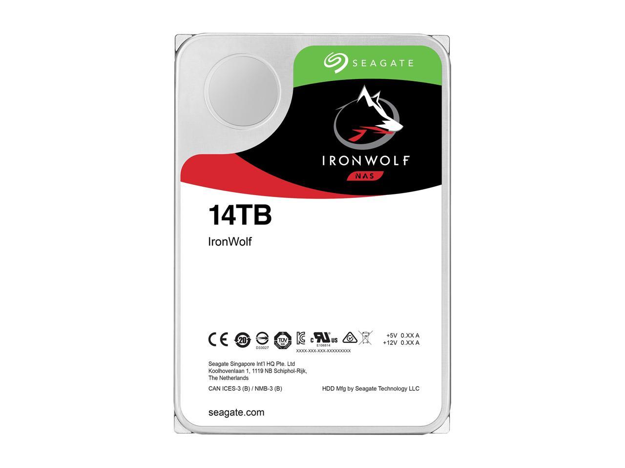 Seagate IronWolf 14TB NAS Hard Drive 7200 RPM 256MB Cache SATA 6.0Gb/s CMR 3.5" Internal HDD for RAID Network Attached Storage ST14000VN0008