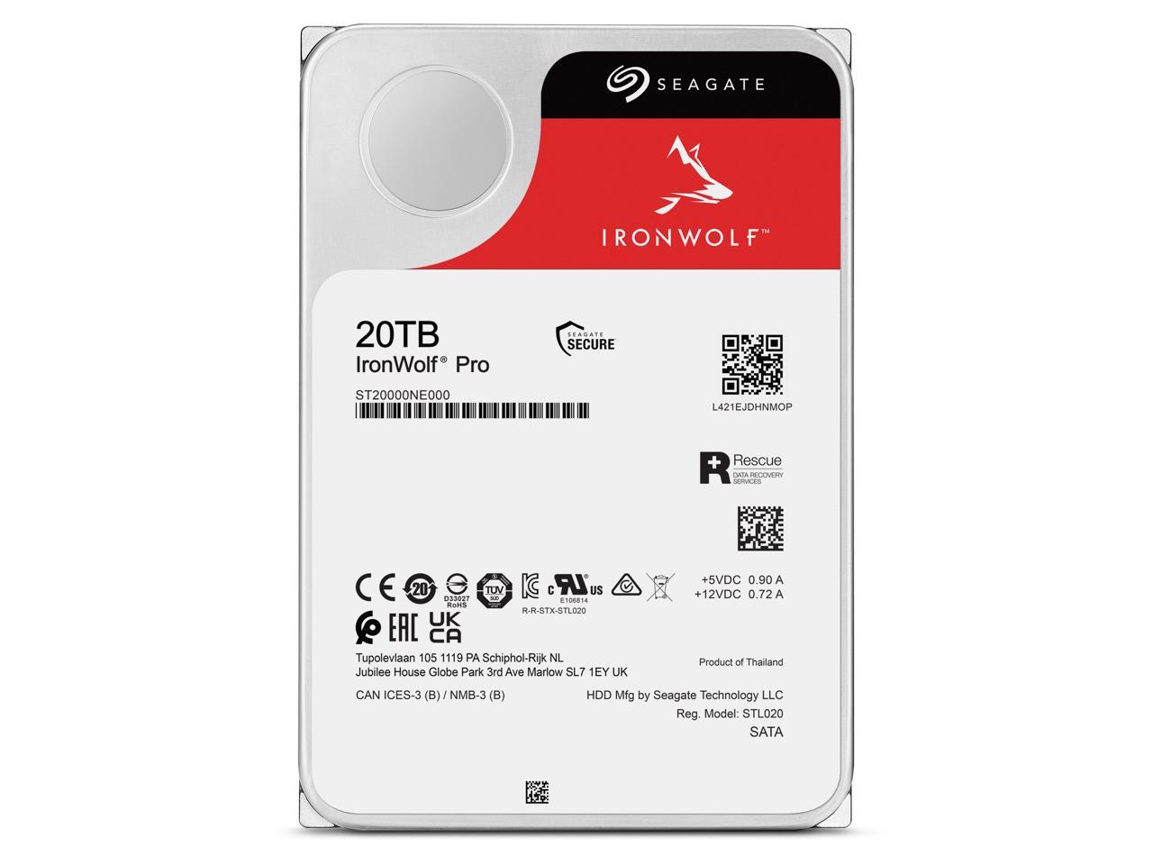 Seagate IronWolf Pro 20TB NAS Hard Drive 7200 RPM 256MB Cache CMR SATA 6.0Gb/s 3.5" Internal HDD NE-ST20000NE000