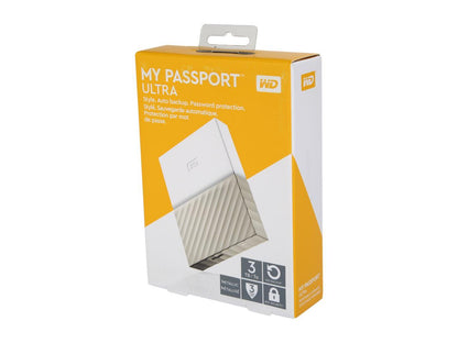 WD 3TB My Passport Ultra Portable Storage with Metal Finish USB 3.0 Model WDBFKT0030BGD-WESN White - Gold