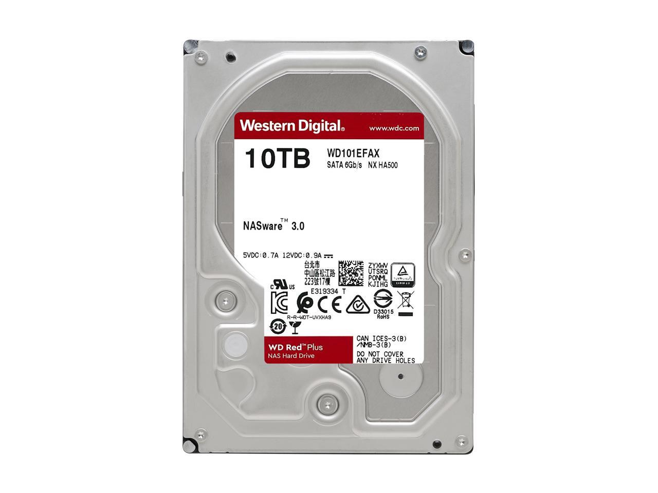 WD Red Plus 10TB NAS Hard Disk Drive - 5400 RPM Class SATA 6Gb/s, CMR, 256MB Cache, 3.5 Inch - WD101EFAX