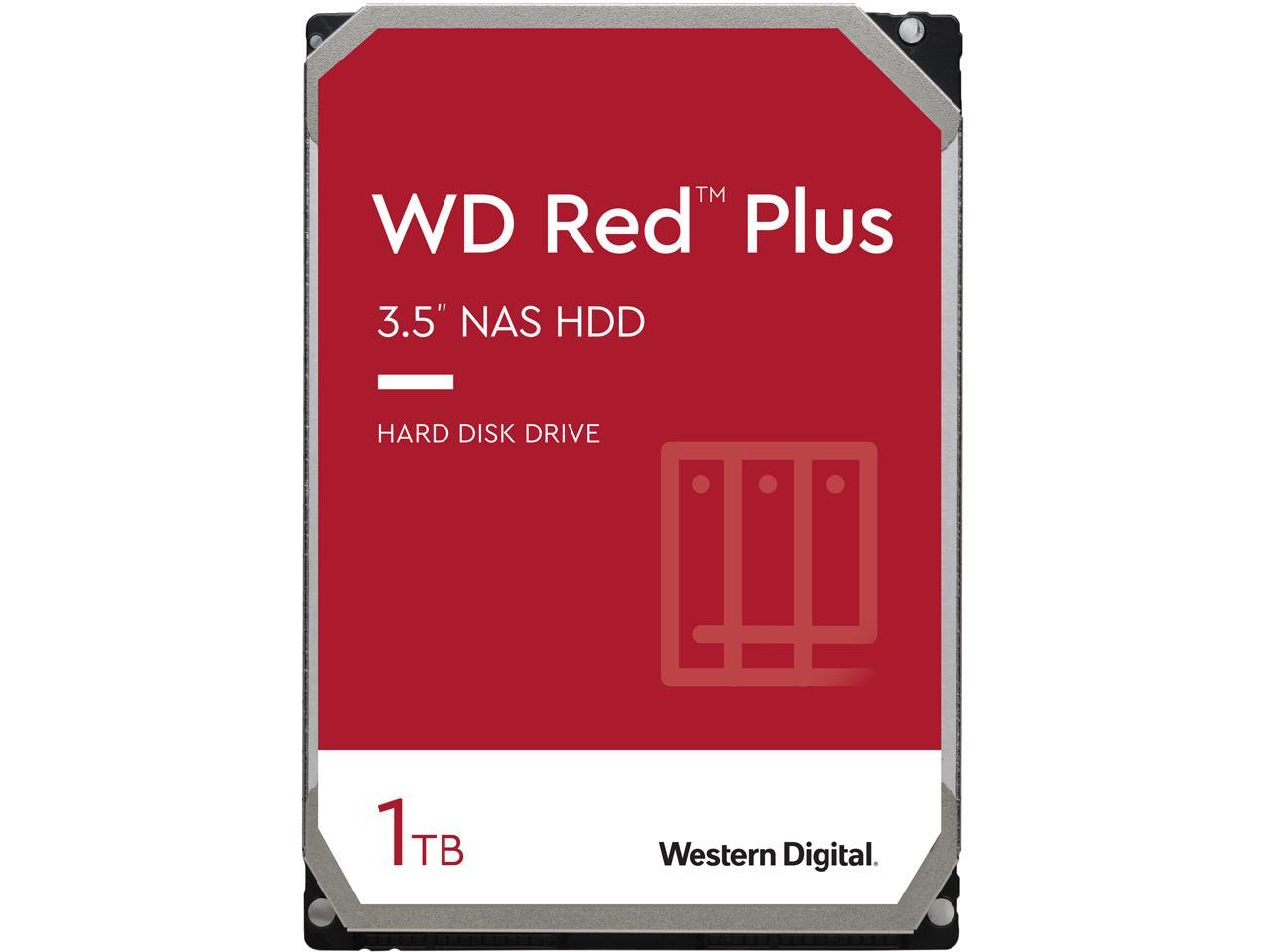 WD Red Plus 1TB NAS Hard Disk Drive - 5400 RPM Class SATA 6Gb/s, CMR, 64MB Cache, 3.5 Inch - WD10EFRX