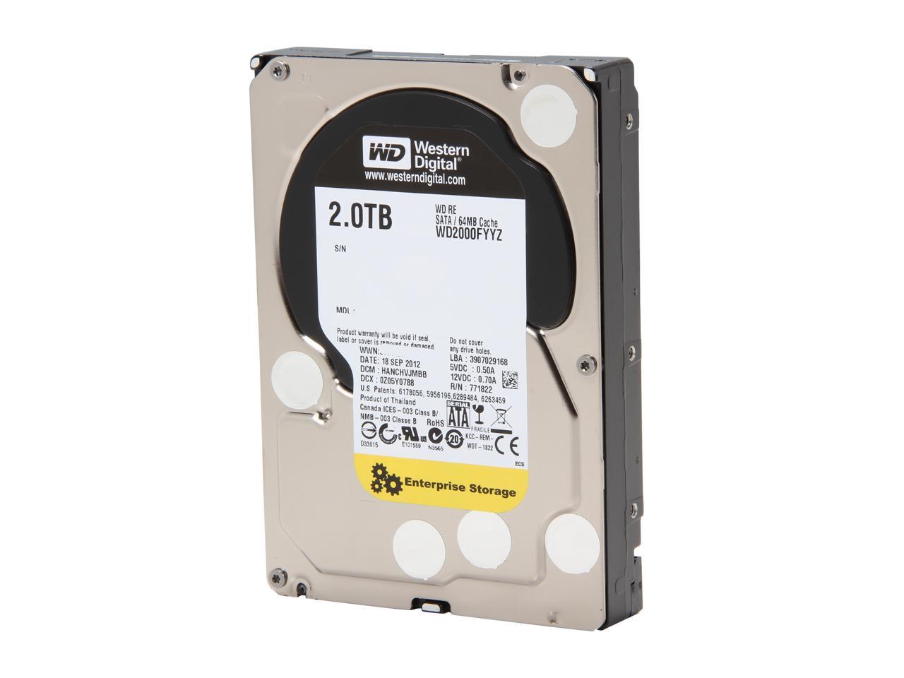 WD RE WD2000FYYZ 2TB 7200 RPM 64MB Cache SATA 6.0Gb/s 3.5" Enterprise Internal Hard Drive Bare Drive