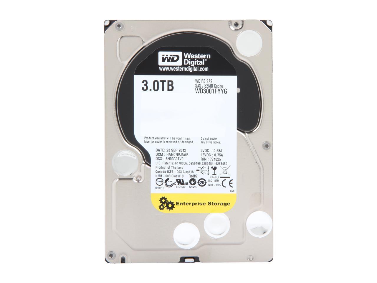 WD Re 3TB Datacenter Capacity Hard Disk Drive - 7200 RPM Class SAS 6Gb/s 32MB Cache 3.5 inch WD3001FYYG