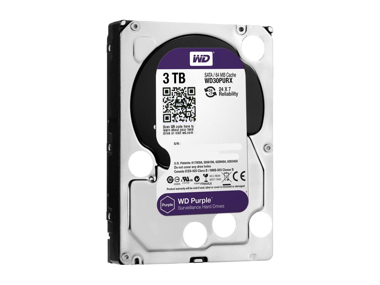 WD Purple 3TB Surveillance Hard Disk Drive - 5400 RPM Class SATA 6Gb/s 64MB Cache 3.5 Inch WD30PURX