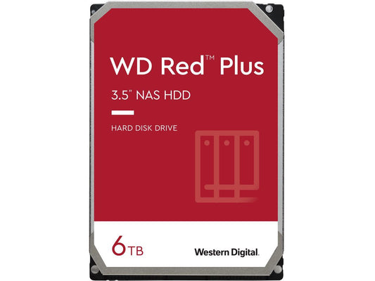 WD Red Plus 6TB NAS Hard Disk Drive - 5400 RPM Class SATA 6Gb/s, CMR, 64MB Cache, 3.5 Inch - WD60EFRX