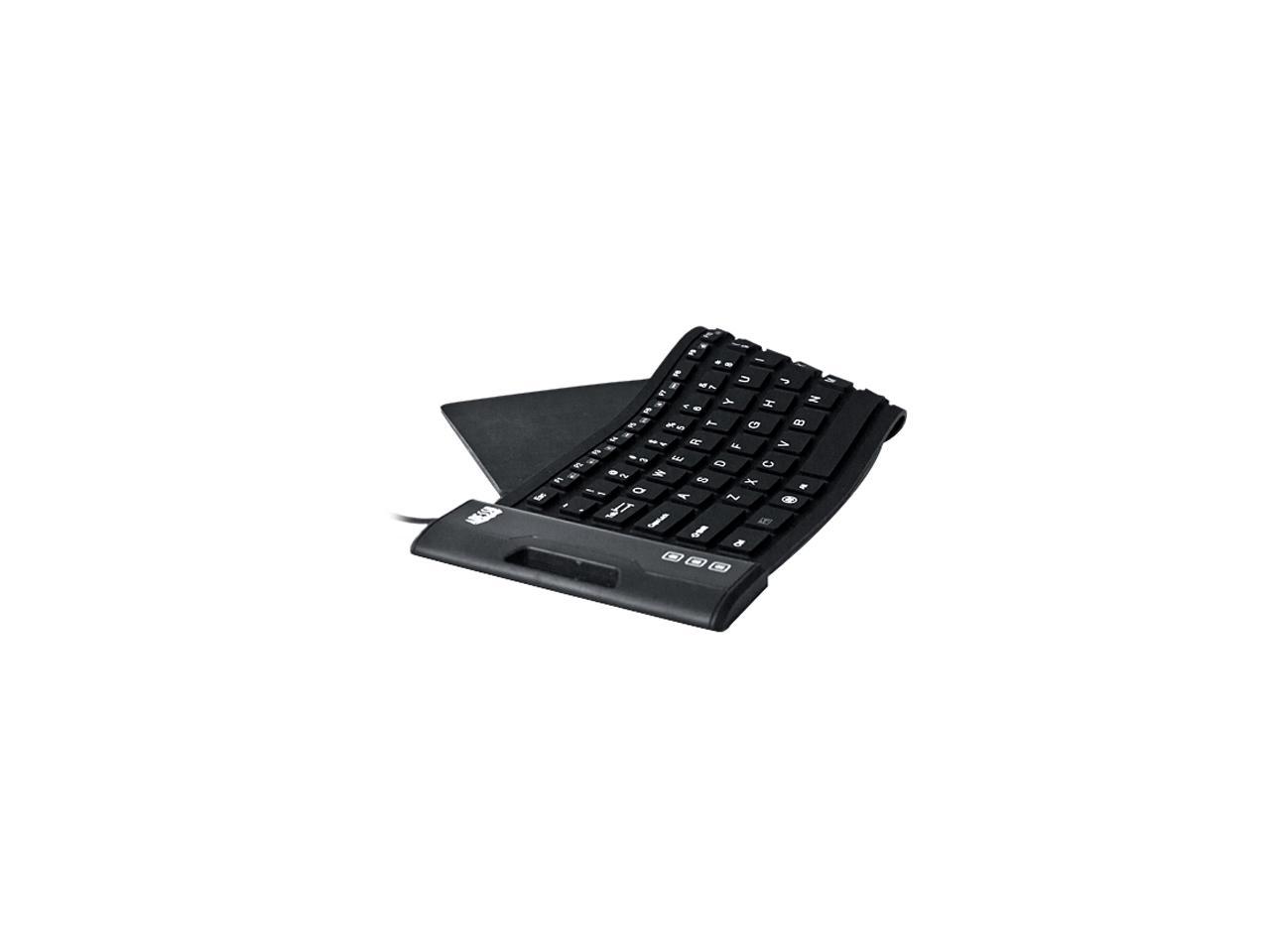 Adesso AKB-222UB USB Antimicrobial Foldable water proof 108-key compact size keyboard, 0.43" x 15.00" x 4.82" (Black)