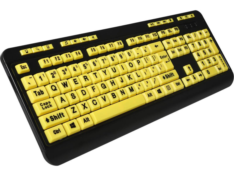 Adesso AKB-132UY EasyView Luminouse high contract 4X large print yellow keycap, multimedia USB keyboard, for low vision