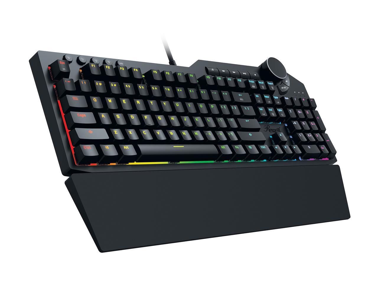 Rosewill Mechanical Gaming Keyboard, 15 RGB Backlit Modes, 2-Port USB Passthrough, Media Keys and Multifunctional Volume Dial, Brown Switches - NEON K90 RGB BR