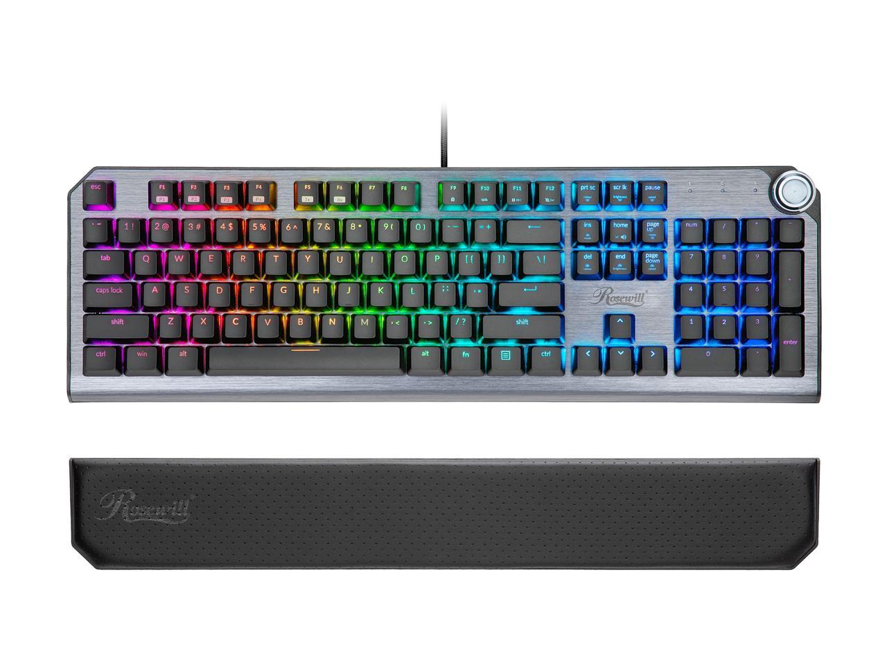 Rosewill NEON K91 RGB Mechanical Gaming Keyboard with Blue Switches, Underglow and 17 Backlit Modes, Multifunctional Dial Control, Wrist Rest and PBT Keycap Set