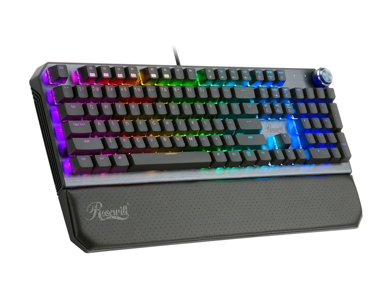 Rosewill NEON K91 RGB S Mechanical Gaming Keyboard with Cherry MX Silver Switches, RGB Underglow and 17 Backlit Modes, Multifunctional Dial Control, Wrist Rest and PBT Keycap Set