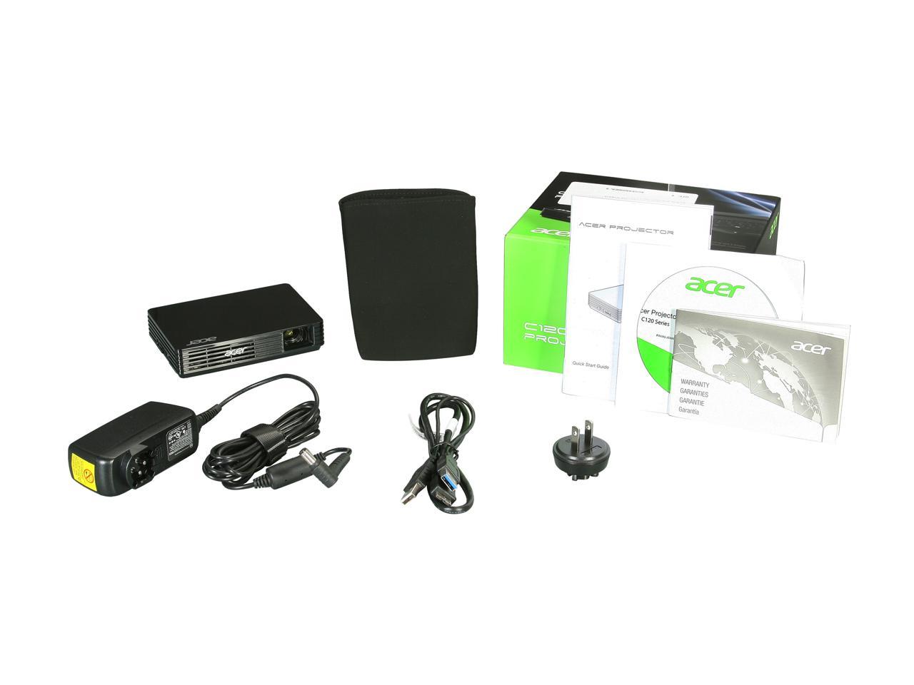 Acer C120 Black DLP Projector, 1280 x 800, 1000:1, 100 ANSI Lumens, USB 3.0 Input