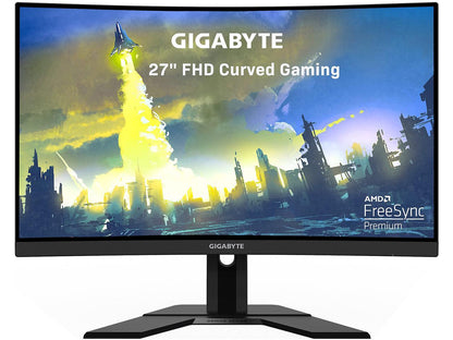 GIGABYTE G27FC 27" 165Hz 1080P Curved Gaming Monitor, 1920 x 1080 VA 1500R Display, 1ms (MPRT) Response Time, 90% DCI-P3, FreeSync Premium, 1x Display Port 1.2, 2x HDMI 1.4, 2x USB 3.0