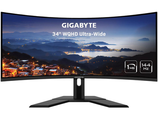 GIGABYTE G34WQC 34" 144Hz Curved Gaming Monitor, 3440 x 1440 VA 1500R Display, 1ms(MPRT), 87% DCI-P3, VESA Display HDR400, FreeSync Premium Pro, 2x Display Port 1.4, 2x HDMI 2.0