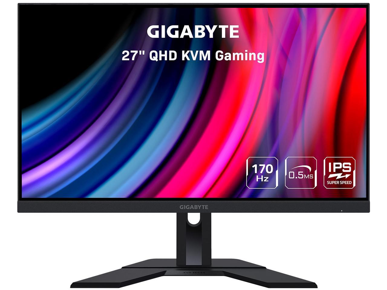 GIGABYTE M27Q 27" 170Hz 1440P KVM Gaming Monitor, 2560 x 1440 SS IPS, 0.5ms (MPRT), 92% DCI P3, HDR Ready, FreeSync Premium, 1x Display Port 1.2, 2x HDMI 2.0, 2x USB 3.0, 1x USB Type-C