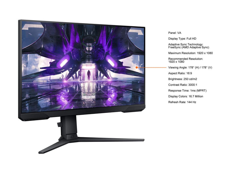 SAMSUNG Odyssey G3 S24AG30A 24" Full HD 1920 x 1080 144Hz 1ms HDMI, DisplayPort AMD FreeSync Tilt Swivel Pivot Height Adjust Gaming Monitor
