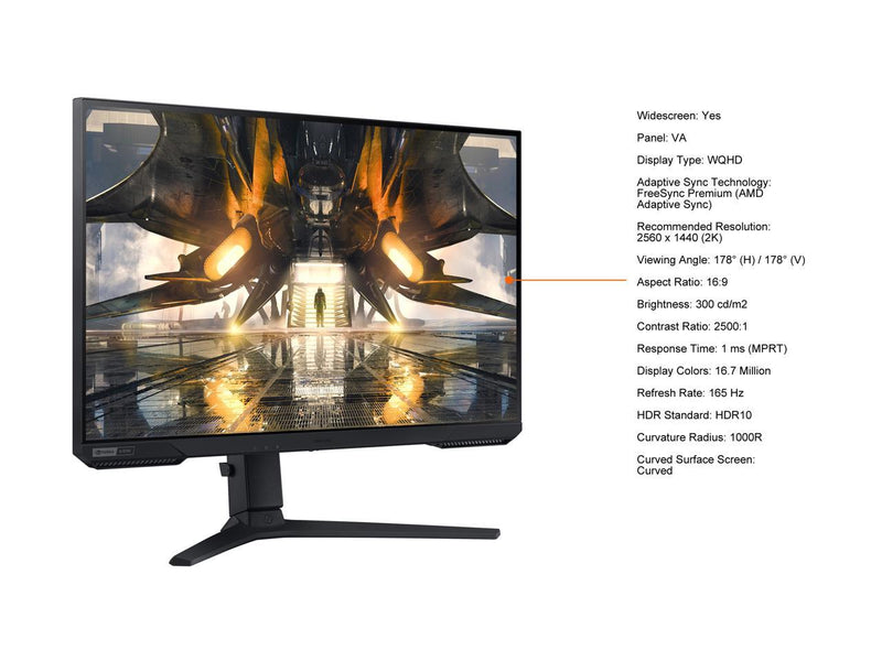 SAMSUNG 27" 165 Hz VA WQHD Gaming Monitor FreeSync Premium (AMD Adaptive Sync) 2560 x 1440 (2K) HDMI, DisplayPort, Audio Odyssey G55A LS27AG550ENXZA