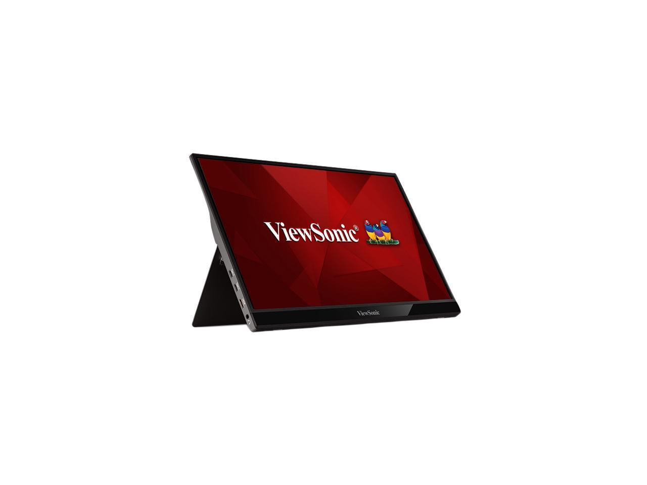 ViewSonic VG1655 15.6" Full HD 1920 x 1080 14 ms (GTG), 6.5 ms (GTG w/ OD) Mini HDMI, 2 x USB-C Portable Monitor with 2 Way Powered 60W USB-C, Eye Care, Dual Speakers, Frameless Design and Built in Stand with Cover