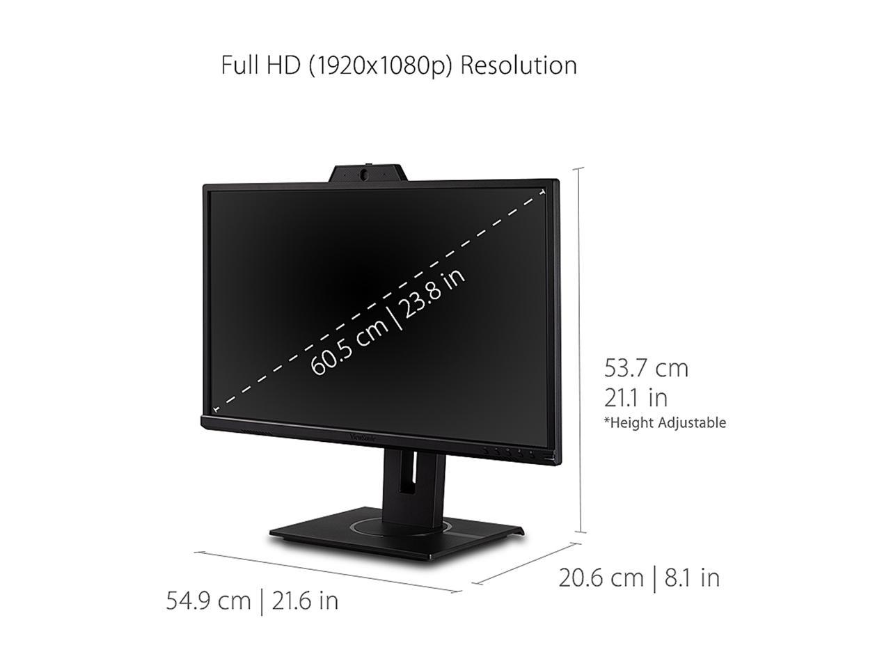 ViewSonic VG2440V 24 Inch 1080p IPS Video Conferencing Monitor with Integrated 2MP Camera, Microphone, Speakers, Eye Care, Ergonomic Design, HDMI DisplayPort VGA Inputs for Home and Office