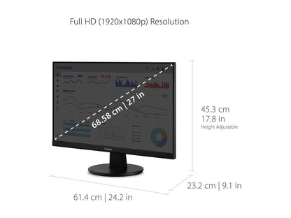 ViewSonic VA2747-MH 27 Inch Full HD 1080p Monitor with Ultra-Thin Bezel, Adaptive Sync, 75Hz, Eye Care, and HDMI, VGA Inputs for Home and Office