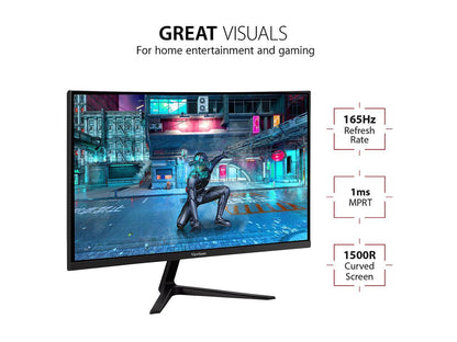 ViewSonic VX2718-PC-MHD 27 Inch Full HD 1080p 165Hz 1ms Curved Gaming Monitor with Adaptive-Sync Eye Care Frameless HDMI and Display Port