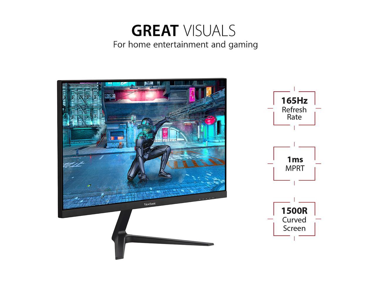 ViewSonic VX2418-P-MHD 24 Inch Frameless Full HD 1080p 165Hz 1ms Gaming Monitor with Adaptive-Sync Eye Care HDMI and Display Port