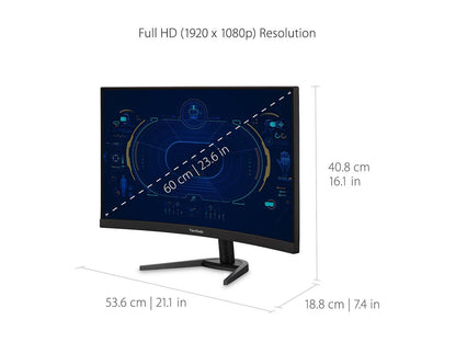 ViewSonic VX2468-PC-MHD 24 Inch Full HD 1080p 165Hz 1ms Curved Gaming Monitor with AMD FreeSync Premium Eye Care Frameless HDMI and Display Port