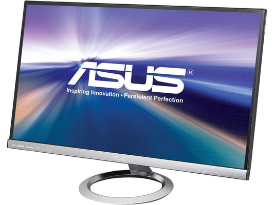 ASUS Designo MX279H Silver & Black 27" Frameless Widescreen Monitor FHD (1920x1080) AH-IPS 5ms (GTG) Built-in Audio by Bang & Olufsen ICEpower® 2 x HDMI D-Sub 3.5mm Earphone Jack 250 cd/m2 ASCR 80,000,000:1