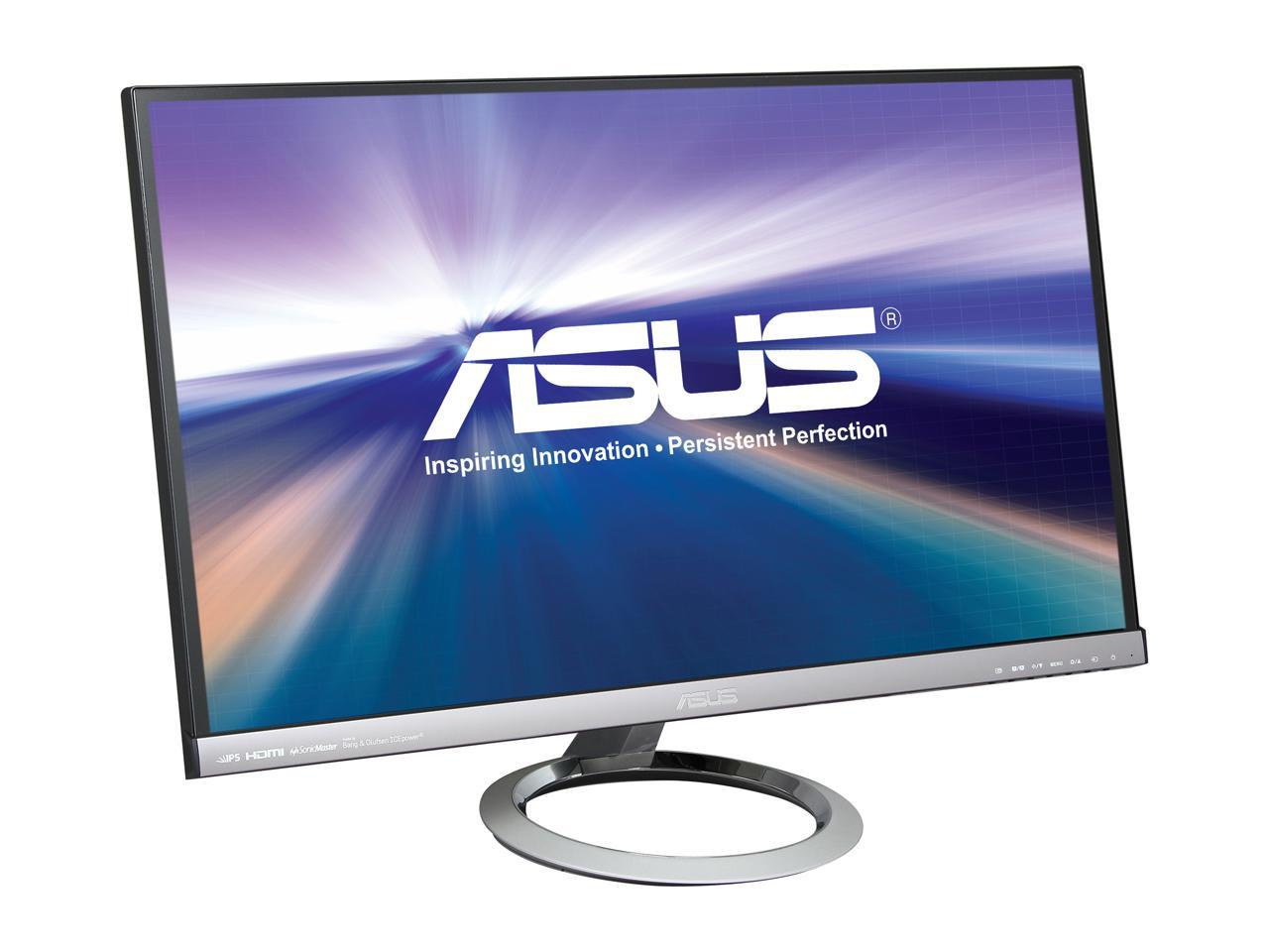 ASUS Designo MX279H Silver & Black 27" Frameless Widescreen Monitor FHD (1920x1080) AH-IPS 5ms (GTG) Built-in Audio by Bang & Olufsen ICEpower® 2 x HDMI D-Sub 3.5mm Earphone Jack 250 cd/m2 ASCR 80,000,000:1