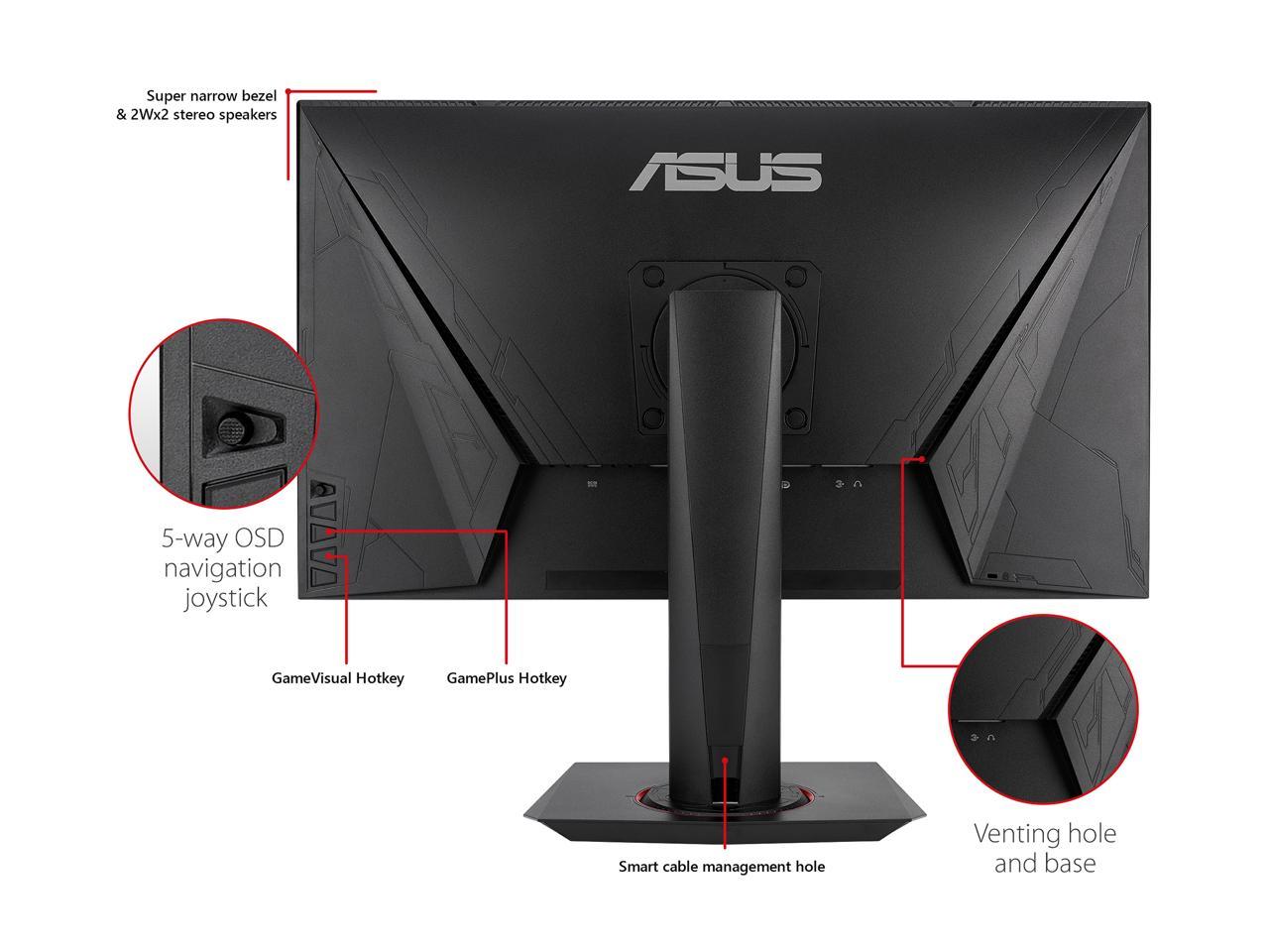 ASUS VG278Q 27" Full HD 1920 x 1080 144Hz 1ms DisplayPort HDMI DVI Asus Eye Care with Ultra Low-Blue Light & Flicker-Free AMD Free Sync G-Sync Compatible Built-in Speakers LED Backlit Gaming Monitor