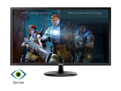 ASUS VP28UQG 28" Ultra HD 3840 x 2160 4K Resolution 1ms 2 x HDMI, DisplayPort FreeSync Technology Asus Eye Care with Ultra Low-Blue Light Flicker-Free Technology Widescreen LED Backlit LCD Monitor