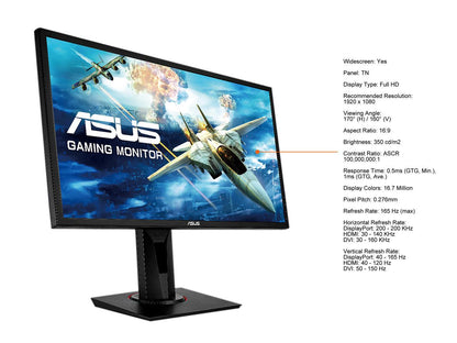 ASUS VG248QG 24" Full HD 1920 x 1080 0.5ms 165Hz(overclockable) Gaming Monitor, G-SYNC Compatible, Adaptive-Sync, ASUS Eye Care with Ultra Low-blue Light & Flicker-Free Technology