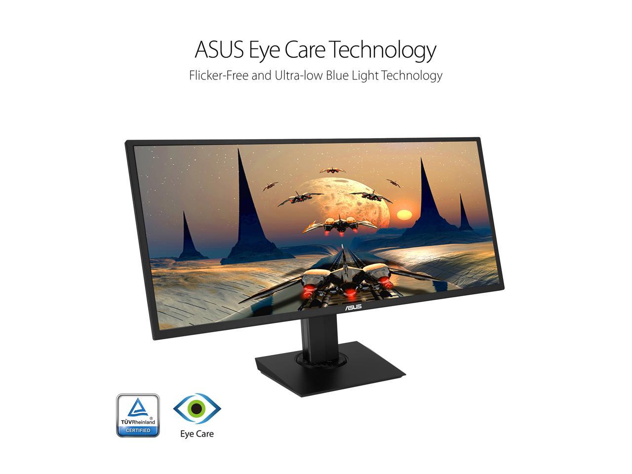 ASUS VP348QGL 34" Quad HD 3440 x 1440 75Hz 4ms 2xHDMI DisplayPort Adaptive-SYNC/FreeSync HDR-10 Blue Light Filter Flicker Free Asus Eye Care Built-in Speakers Ultra Wide Backlit LED Gaming Monitor