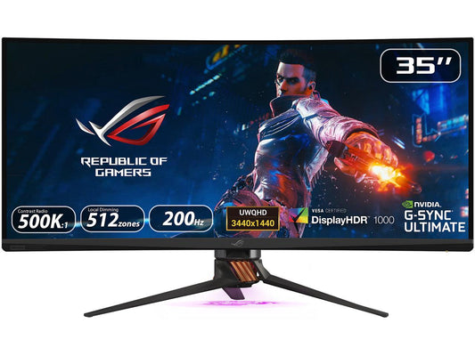 ASUS ROG Swift PG35VQ 35" 21:9 Ultra-WQHD 3440 x 1440 2K Resolution 200Hz 2ms HDMI, DisplayPort NVIDIA G-SYNC HDR-10 Flicker-Free Low Blue Light LED Backlit Curved Gaming Monitor