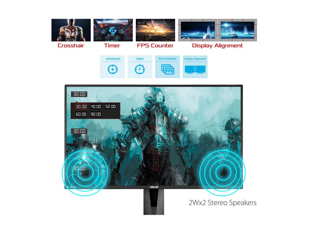ASUS VG278QR 27" Full HD 1920 x 1080 165Hz 0.5ms DisplayPort HDMI DVI-D G-SYNC Compatible Asus Eye Care Flciker-Free Technology Low Blue Light Built-in Speakers Backlit LED Gaming Monitor