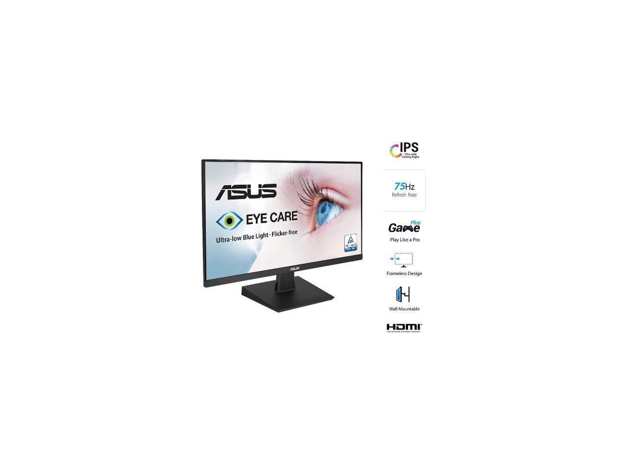 ASUS VA27EHE 27" Full HD 1920 x 1080 75Hz 5ms VGA HDMI Adaptive-Sync Asus Eye Care Low Blue Light and Flicker-Free Frameless Design LED Backlit IPS Monitor