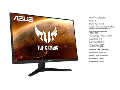 ASUS TUF Gaming 24" (23.8" Viewable) VG247Q1A Full HD 1080P 165Hz (Supports 144Hz), 1ms, Extreme Low Motion Blur, Adaptive-sync, FreeSync Premium, Shadow Boost, Speakers, Eye Care, HDMI, DisplayPort Gaming Monitor