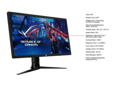 ASUS ROG Strix 27" 4K HDR 144Hz DSC XG27UQR UHD 3840 x 2160 IPS 1ms, Extreme Low Motion Blur, DisplayHDR 400, DCI-P3 90%, G-SYNC Compatible, DisplayPort, HDMI, USB 3.0 Height Adjust Gaming Monitor