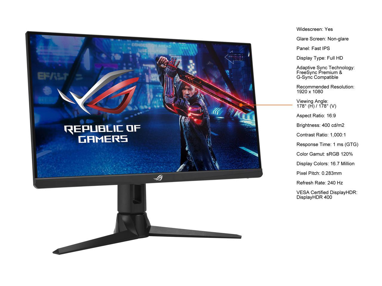 ASUS ROG Strix 24.5" 1080P HDR Gaming Monitor (XG259CM) - Full HD, Fast IPS, 240Hz, 1ms, Extreme Low Motion Blur Sync, G-Sync Compatible, KVM Support, Tripod Socket for Webcam, USB Type-C, DisplayPort