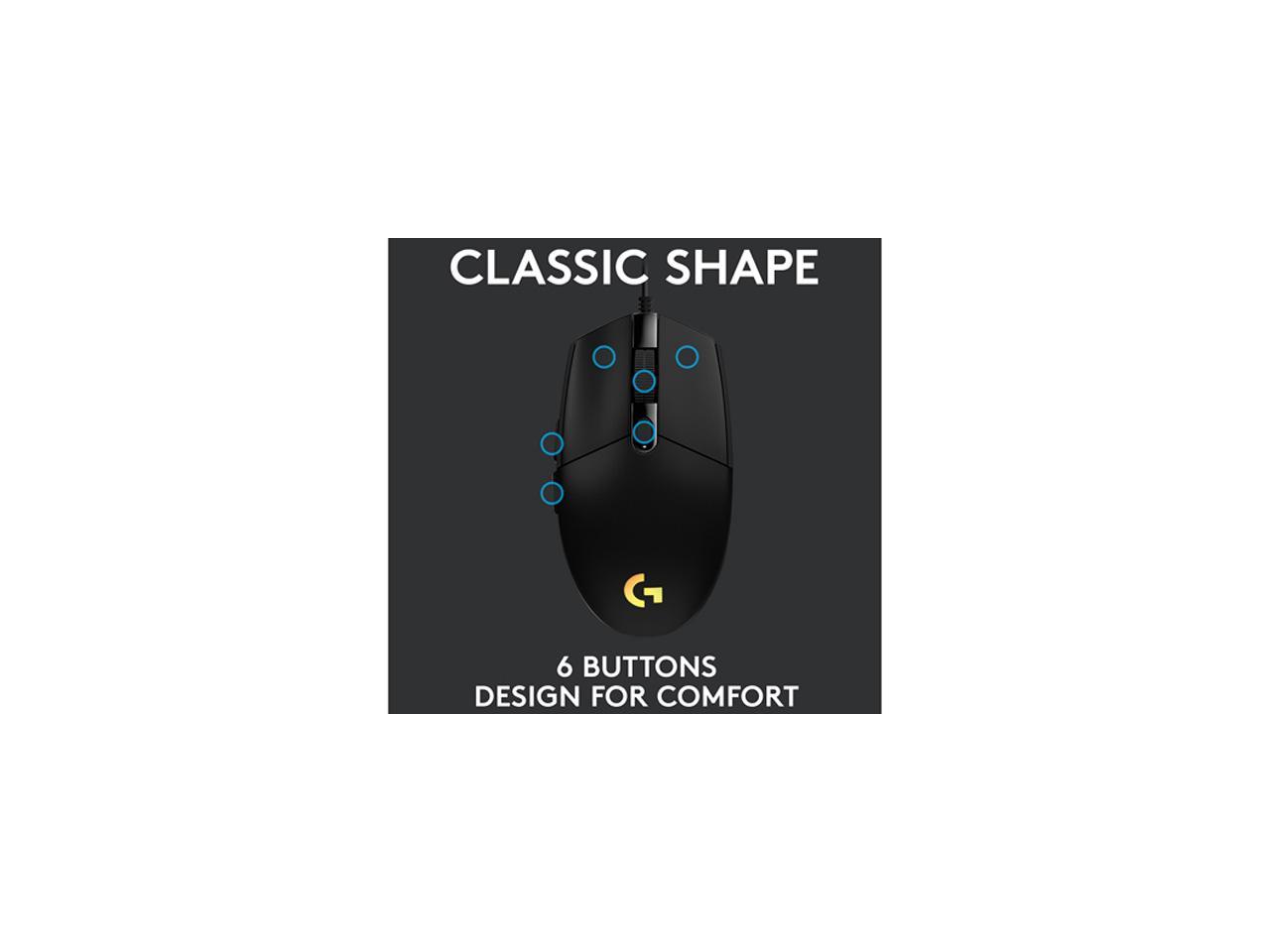 Logitech G203 LIGHTSYNC 910-005790 Black 6 Buttons 1 x Wheel USB Wired 8000 dpi Gaming Mouse