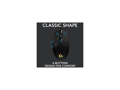 Logitech G203 LIGHTSYNC 910-005790 Black 6 Buttons 1 x Wheel USB Wired 8000 dpi Gaming Mouse