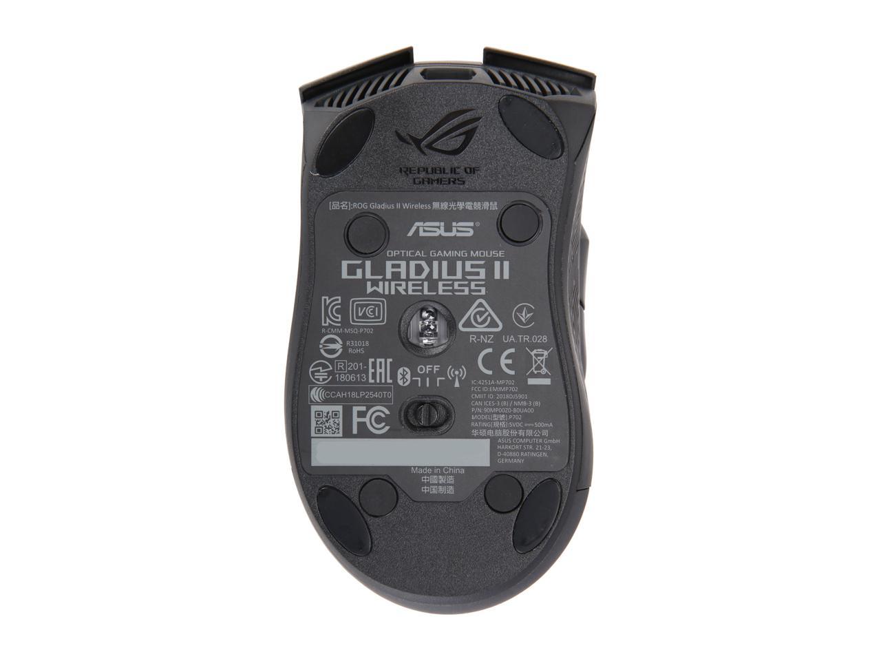ASUS ROG Gladius II Wireless Optical Ergonomic FPS Gaming Mouse featuring 16000 dpi Optical, 50G Acceleration, 400 IPS sensor, swappable Omron switches, and ASUS Aura Sync RGB Lighting
