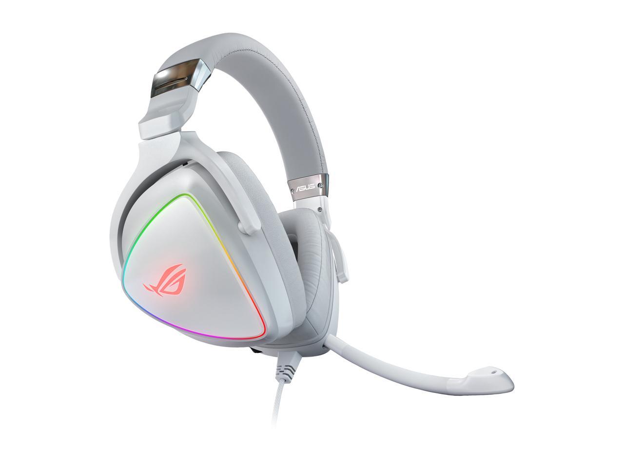 ASUS ROG Delta White Edition USB / USB-C Connector Circumaural RGB Gaming Headset with Hi-Res ESS Quad-DAC, USB-C Connector for PCs and Mobile Gaming