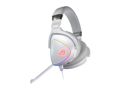 ASUS ROG Delta White Edition USB / USB-C Connector Circumaural RGB Gaming Headset with Hi-Res ESS Quad-DAC, USB-C Connector for PCs and Mobile Gaming