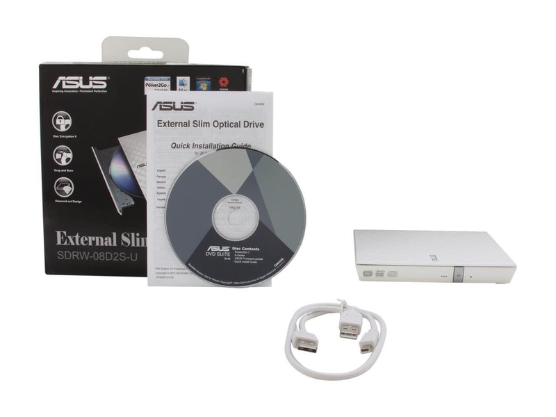 ASUS USB 2.0 White External Slim CD / DVD Re-Writer Mac OS Compatible Model SDRW-08D2S-U