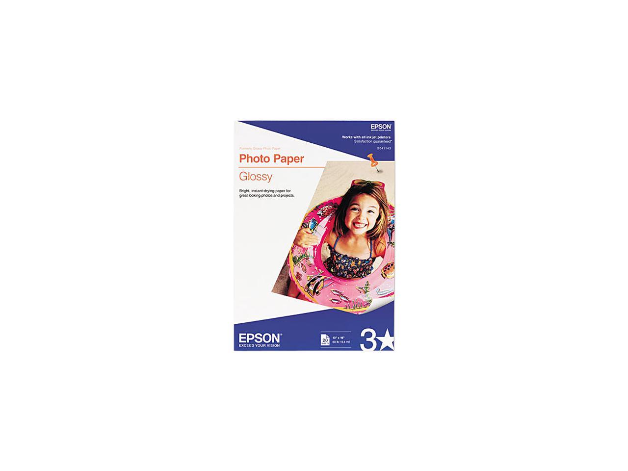 EPSON S041143 Glossy Photo Paper, 60 lbs., Glossy, 13 x 19, 20 Sheets/Pack