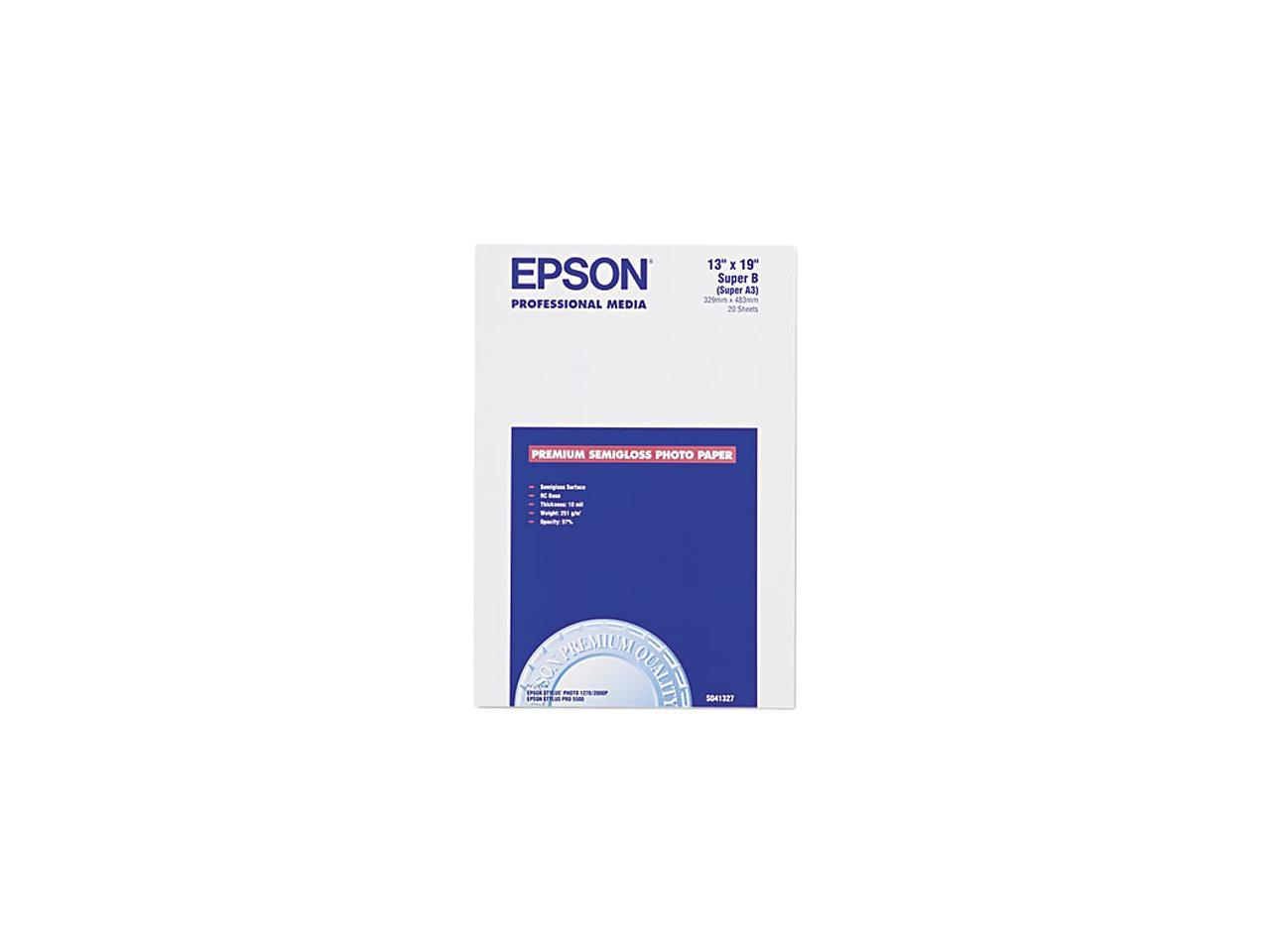 Epson S041327 Premium Photo Paper Super B - 13" x 19" - 1 Each - White, Blue