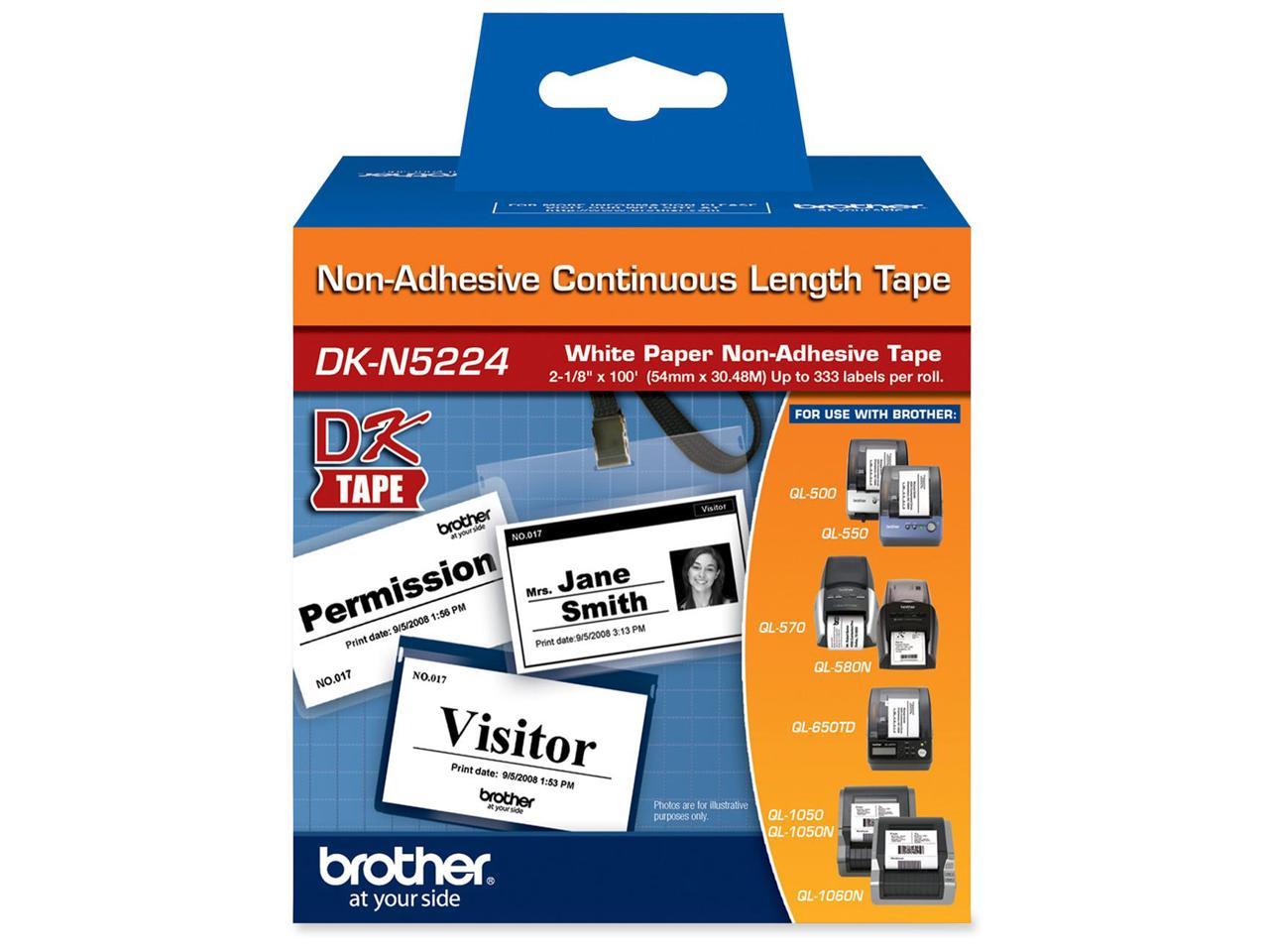 Brother DKN5224 2.1 in x 100 ft (54 mm x 30.4 m) Black on White Non-Adhesive Continuous Length Paper Tape